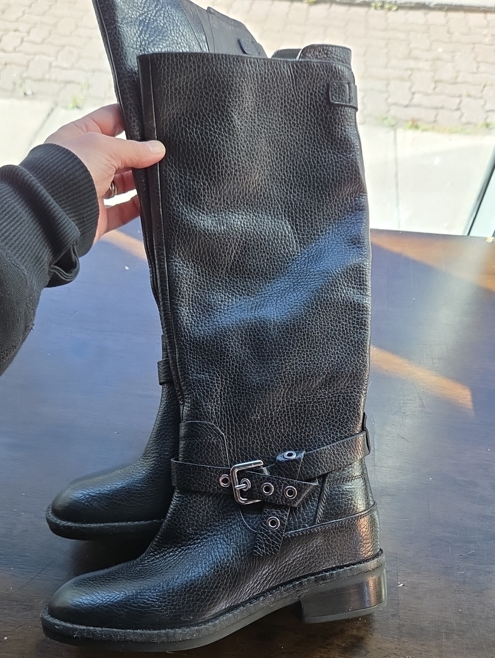 Geox Size EU 35  US 5 Black Women's Tall Leather Buckle Boots With DEFECT